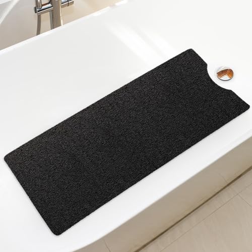 Bathtub Mat Non Slip Shower Mat Soft PVC Loofah Bath Tub Mats with Drain for Bathroom Tub 40 x 16 Inch (Black) - color: Black