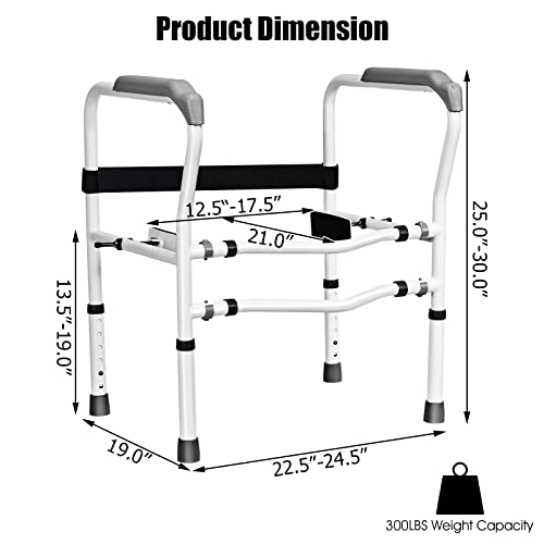 Toilet Safety Rail - Adjustable Free Standing Toilet Armrest with 360° Rotatable Clip, Supports Up to 300 LBS, Ideal for Elderly & Disabled for Enhanced Stability and Safety.