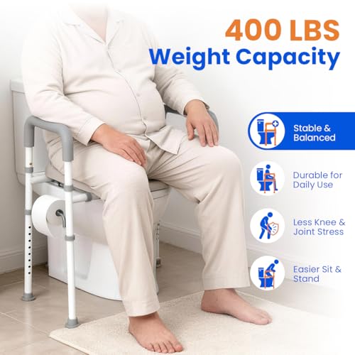 Raised Toilet Seat with Handles Width & Height Adjustable | Toilet Seat Risers for Seniors, 400lbs Heavy Duty Elevated Handicap Toilet Riser, Fit Any Toilet - size: Standard
