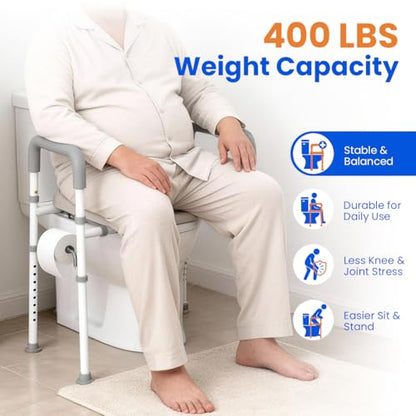 Raised Toilet Seat with Handles Width & Height Adjustable | Toilet Seat Risers for Seniors, 400lbs Heavy Duty Elevated Handicap Toilet Riser, Fit Any Toilet - size: Standard