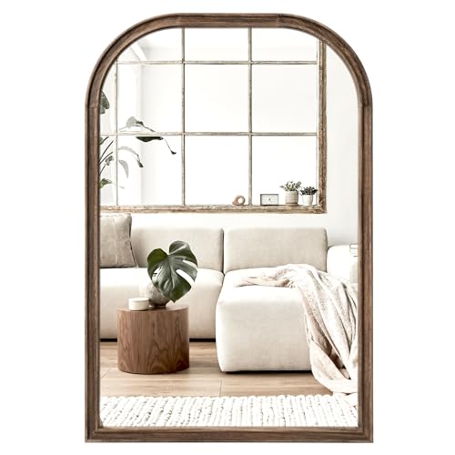 24"x36" Solid Wood Bathroom Mirror Tempered Glass for Wall Mounted, Rustic Wood Frame Wall Mirror Decorative for Living Room Bedroom Vanity Mirror Entryway Mirror, Rustic Brown - color: Rustic Brown-a, size: 36"L x 24"W