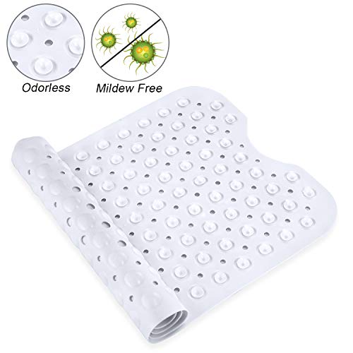 YINENN Bath and Shower Safety Mats 40x16 inch, Non Slip with Suction Cups for Bathroom Stall and Tub Floor, Extra Large and Machine Washable, Drain Holes Keep Bathtub Clean, White - color: White