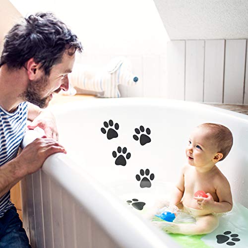 Mudder 20 Pcs Non Slip Bathtub Sticker Cute Anti Slip Shower Sticker Adhesive Black Grey Pink Paw Decal Safety Traction Grip Treads Appliques for Bathtub Pool Boat Stair Shower Floor (Black) - color: Black