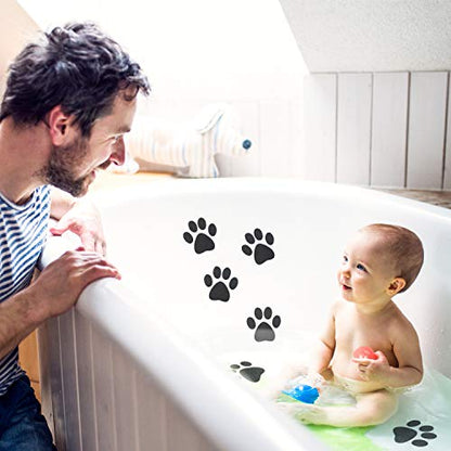 Mudder 20 Pcs Non Slip Bathtub Sticker Cute Anti Slip Shower Sticker Adhesive Black Grey Pink Paw Decal Safety Traction Grip Treads Appliques for Bathtub Pool Boat Stair Shower Floor (Black) - color: Black