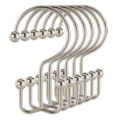 Bathway Shower Curtain Hooks Nickel Shower Curtain Rings, 12 Pcs Double Hook Shower Curtain Hooks Rings Shower Curtain Hangers Rust Proof, Metal Shower Hooks for Bathroom Shower Curtain Rod - color: Nickel, style: Minimalist