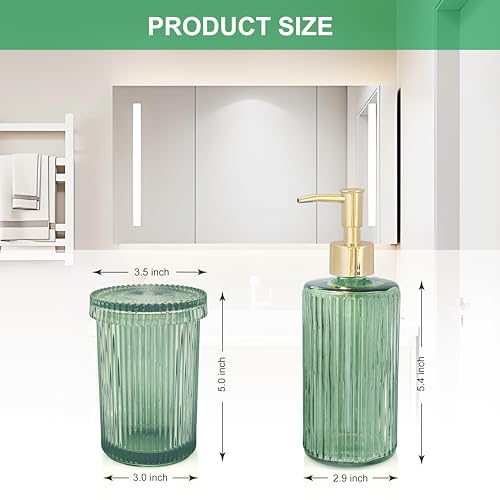 New Hensoar 3 Pcs Green Bathroom Accessories Set, Glass Bathroom Set | Bathroom Soap Dispenser, Toothbrush Holder Set, Jewelry Tray, Crystal Modern Bathroom Decor, Housewarming Gift Set - style: 3 pcsGreen