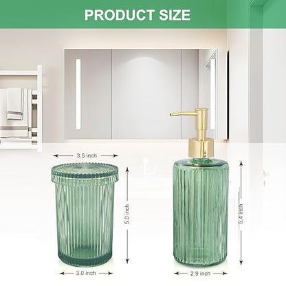 New Hensoar 3 Pcs Green Bathroom Accessories Set, Glass Bathroom Set | Bathroom Soap Dispenser, Toothbrush Holder Set, Jewelry Tray, Crystal Modern Bathroom Decor, Housewarming Gift Set - style: 3 pcsGreen