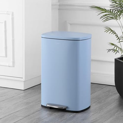 happimess Connor 2-Piece Iron Trash Can, Tide Pool Blue | 13.2 And 1.3 Gallons, Rectangular, Soft-Close Lid, Step Pedal, 20 Liners, 26" And 12" Height - color: Tide Pool Blue