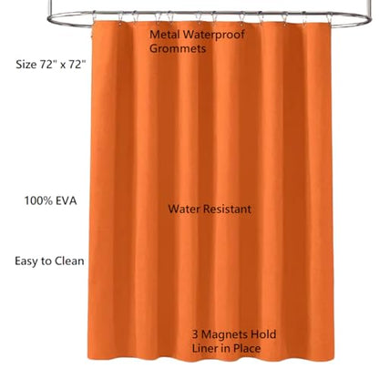 Dependable Industries inc. Essentials Premium 6 Gauge EVA Shower Curtain Liner - PVC Free Magnetized Bottom Odorless with Rustproof Grommets (Orange) - color: Orange