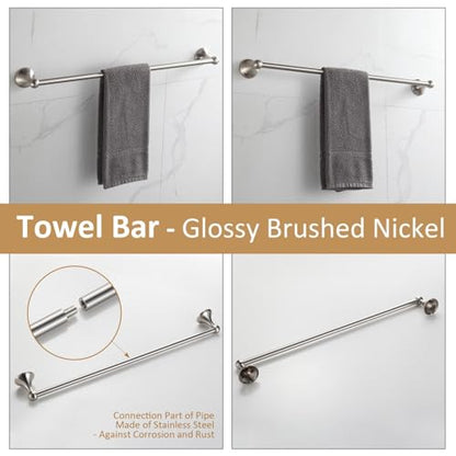 BGL Bathroom Accessories Set, Glossy Stain Nickel Expandable Towel Bar 4-Piece Bathroom Accessory Set Wall Mounted Towel Ring Robe Hook Toilet Paper Holder Towel Holder - color: Glossy Stain Nickel