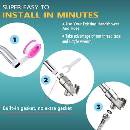 All Metal Handheld Shower Head Holder, Adjustable Shower Wand Holder with Brass Pivot Ball，Shower Arm Holder Mount for Connecting Shower Arm and Shower Hose, BRUSHED NICKEL - color: Handheld-brushed nickel