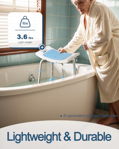 HOMLAND Shower Chair for Inside Shower, Adjustable Height Shower Stool | Shower Seat for Inside Tub Bathroom Bench Bath Chair for Elderly and Disabled, Lightweight Aluminum Frame - Light Blue - color: Light Blue