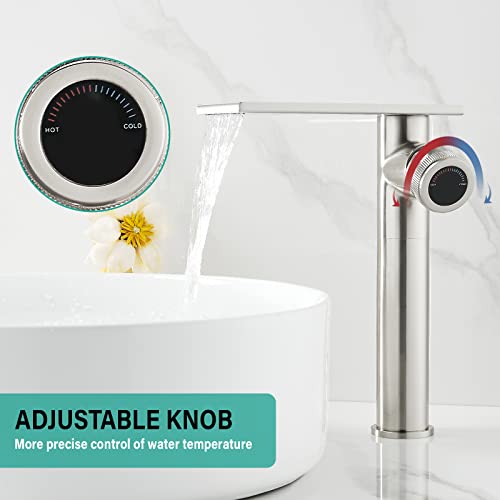 becola Modern Bathroom Sink Faucet，Tall Faucet for Bathroom Sink，Brushed Nickel Vessel Sink Faucet，Single Hole Cold and Hot Basin Water Faucet，Vanity Faucet with Adjust Knobs and Two Supply Lines - color: Brushed Nickel, size: Tall
