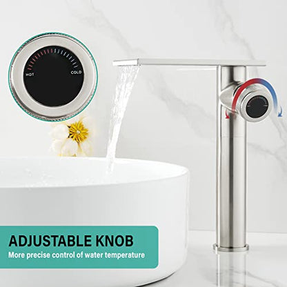becola Modern Bathroom Sink Faucet，Tall Faucet for Bathroom Sink，Brushed Nickel Vessel Sink Faucet，Single Hole Cold and Hot Basin Water Faucet，Vanity Faucet with Adjust Knobs and Two Supply Lines - color: Brushed Nickel, size: Tall