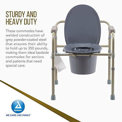 Dynarex Elongated Folding Bedside Commode is a 3 in 1 Portable Toilet with an Elongated Seat, Use Free Standing or with an Existing Toilet to Raise Height, Grey, 1 Elongated Folding Bedside Commode - size: Elongated