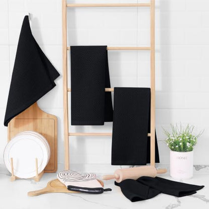 Homaxy 100% Cotton Waffle Weave Kitchen Towels, 10-Pack, Black | Ultra Soft Absorbent Dish Towels, Quick Drying Cleaning Towels, 13 x 28 Inches - color: Black, size: 13 x 28 - 10 Pack
