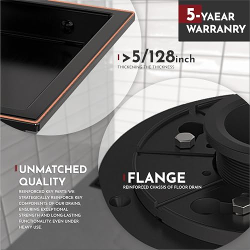 6 Inch Square Shower Drain Bronze Floor Drain with Flange Reversible 2-in-1 Cover Tile Insert Grate Removable SUS304 Stainless Steel CUPC Certified Oil Rubbed Bronze - color: Oil Rubbed Bronze, size: 6 Inch