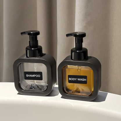 Foaming Soap Dispenser, 300ml (10oz) Plastic Refillable Foaming Hand Soap Dispenser with 8 Pcs Waterproof Labels, Foam Pump Bottle for Bathroom and Kitchen (Black) - color: Black