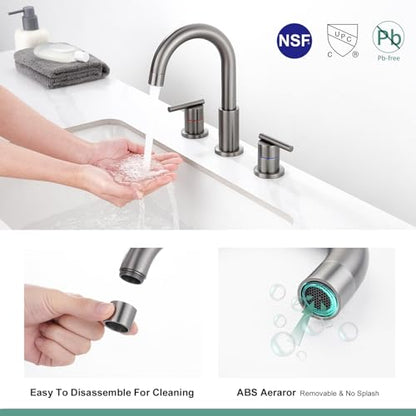 Faustina Gery Bathroom Faucet, 3 Hole, 8 Inch Widespread, 4 Inch Centerset, 2-Handle Stainless Steel - color: Gery, style: Modern Widespread