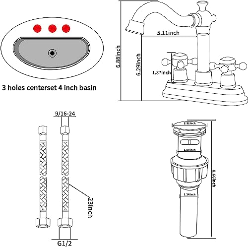 Bathroom Faucet Matte Black 2 Handles 4 Inches Centerset Black Bathroom Vanity with Drain Assembly and Supply Hose Lavatory Faucet - color: Black, style: Ceramic Cover