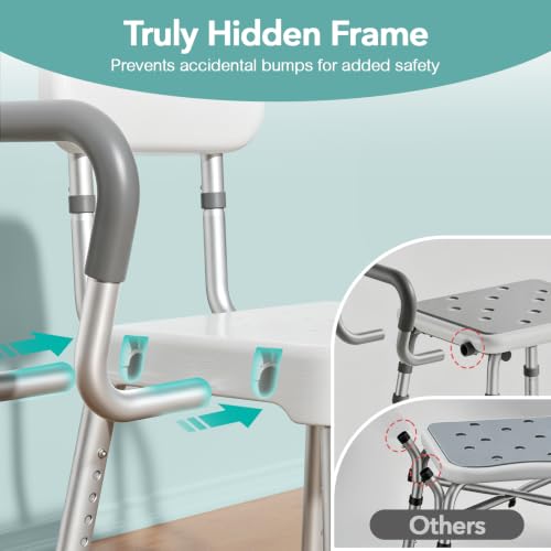 HOMENURSE Shower Chair for Inside Shower, 400 lbs, Wider Seat, Lightweight | 9-Level Height Adjustment, 2.55" Wider Suction Cups, Non-Slip, Tool-Free Conversion, for Seniors Disabled and Recovery - color: Gray