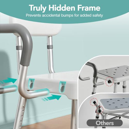 HOMENURSE Shower Chair for Inside Shower, 400 lbs, Wider Seat, Lightweight | 9-Level Height Adjustment, 2.55" Wider Suction Cups, Non-Slip, Tool-Free Conversion, for Seniors Disabled and Recovery - color: Gray