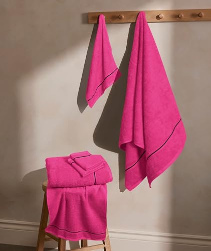 MyOwn Ultra Soft 6 Pack Cotton Towel Set, Contains 2 Bath Towels 28x55 inch, 2 Hand Towels 16x24 inch & 2 Wash Coths 12x12 inch, Ideal Everyday use, Compact & Lightweight - Hot Pink - color: Hot Pink, size: 6 Piece Set