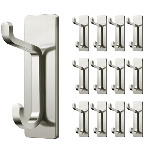 pickpiff Wall Hooks for Coat and Towel: 13LB Strong Adhesive Door Hanger Stick on, Brushed Nickel,12 Pack - color: Brushed Nickel, size: 12 Pack
