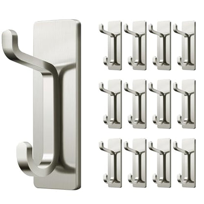 pickpiff 13LB Strong Stick-on Hooks for Coat & Towel, Brush Nickel 12 Pack - color: Brushed Nickel, size: 12 Pack