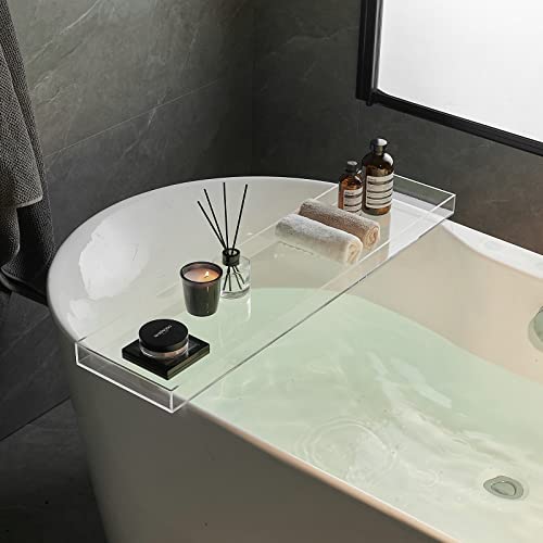 SHUNLI Acrylic Bathtub Tray Caddy, Clear Bath Tub Tray Shelf Table | Luxury Bathroom Organizer Tablet Holder for Soap Perfume Skincare, Bath Accessory, Easy to Clean - color: Transparent With Visible Edge