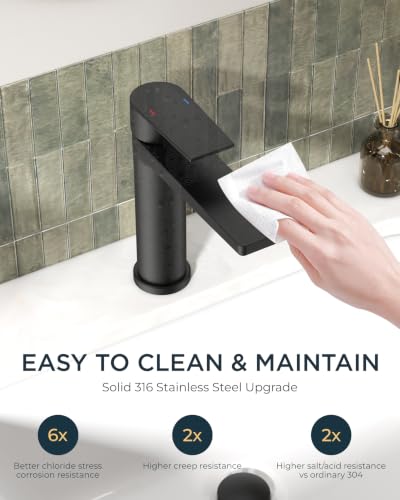 FORIOUS Black Bathroom Faucet 1 Hole, RV Bathroom Sink Faucet Single Hole | Single Hole Bathroom Sink Faucet Matte Black, Single Handle Rv Faucet Bathroom for Sink with Deck Plate and Pop Up Drain - color: Matte Black