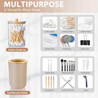 Bathroom Accessories Set 5Piece Beige Bathroom Sets, Toothbrush Holder, Toothbrush Cup, Lotion Soap Dispenser, Soap Dish and Qtip Holder Bathroom Decor - style: Beige