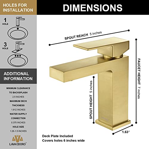 Brushed Gold Bathroom Faucet Single Hole,Modern Bathroom Sink Faucet Single Handle Vanity Faucet with Pop up Drain Assembly, Deck Plate Included, 1.2 GPM, BF307-SG - color: Brushed Gold