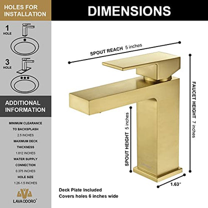 Brushed Gold Bathroom Faucet Single Hole,Modern Bathroom Sink Faucet Single Handle Vanity Faucet with Pop up Drain Assembly, Deck Plate Included, 1.2 GPM, BF307-SG - color: Brushed Gold