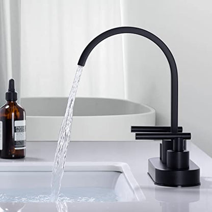 TRUSTMI 4" Centerset Bathroom Faucet 3 Hole, High Flow Waterfall Spout, Matte Black | Commercial Grade Stainless Steel | 360° Swivel, with Pop-Up Drain & cUPC Lines - color: Matte Black