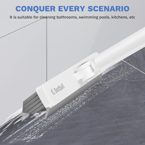 SetSail Grout Cleaner Brush with Long Handle, V-Shaped Floor Scrub Brush | Swivel Grout Brush Stiff Bristle Floor Grout Scrubber for Bathroom, Tile Line, Crevice, Kitchen, Wall, Deck, Garage - color: Grey White