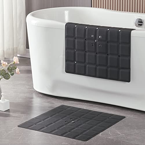 Webos Shower Mat for Textured Surface：Silicone Non Slip Shower Mat Without Suction Cups Foldable - Square Bath Mat for Reglazed Tub Textured Shower Floor (Black, 21x21 Inches) - color: Black