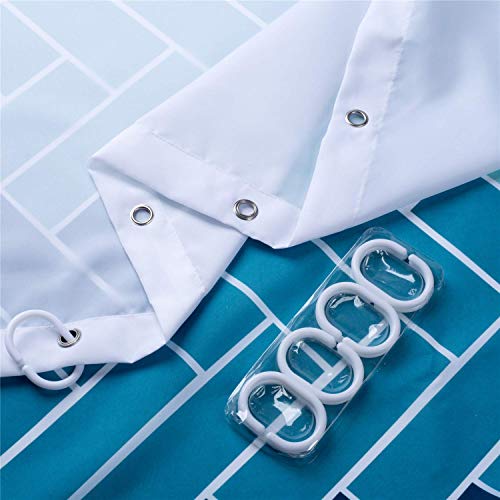 Teal Light Blue White Shower Curtains for Bathroom Guest, Polyester Fabric Set 12 Hooks Rings,Aqua Ombre 72"x72"Inch - color: Blue, size: 72"W x 72"L (Pack of 1)