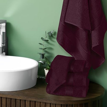 Ultra Soft 6 Pack Cotton Towel Set, Contains 2 Bath Towels 28x55 inch, 2 Hand Towels 16x24 inch & 2 Wash Coths 12x12 inch, Ideal for Everyday use, Compact & Lightweight - Burgundy Red - color: Burgundy