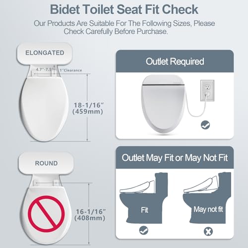 ZMJH Smart Bidet Toilet Seat, Heated with Vortex Wash, Warm Dryer elongated | A102S-W Electric bidet seat with slow close, rear & front wash, warm water, remote control, night light,White.