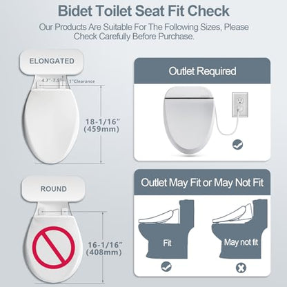 ZMJH Smart Bidet Toilet Seat, Heated with Vortex Wash, Warm Dryer elongated | A102S-W Electric bidet seat with slow close, rear & front wash, warm water, remote control, night light,White.