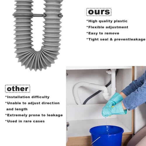 Flexible Expandable Bathroom P Trap, 1 1/4 to 1 1/2 Sink Drain Adapter Included, Wash Basin Rubber Tips Sink Drain Pipe, Universal Extension Tube for Kitchen Bathroom Sink Sewer Drain - color: Gray