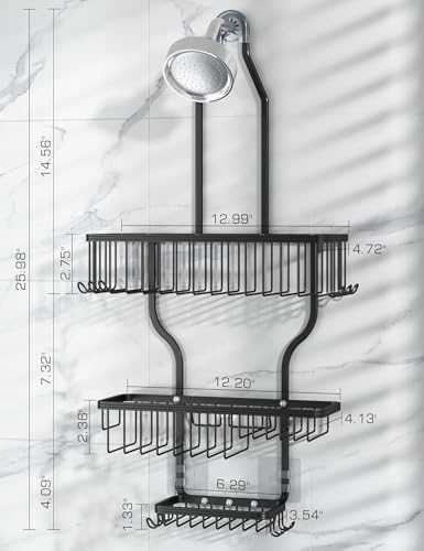 Never Rust Shower Caddy Hanging, Aluminum Shower Racks for Inside Shower, 3-Tier Shower Organizer Hanging Over Shower Head with Hooks and Soap Holder, Black - color: Black