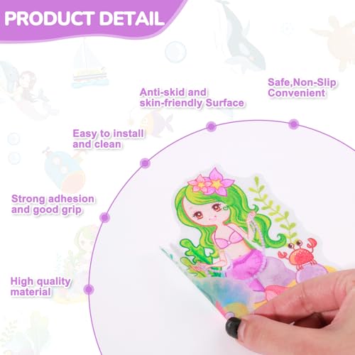 PRATIQUE Non Slip Bathtub Stickers, 6 Pages Underwater World Mermaid | Sea Organisms Stickers, Adhesive Kids Anti Slip Decal Threads, Shower Floor and Bath Tub Decals, Premium Scraper - color: Mermaid