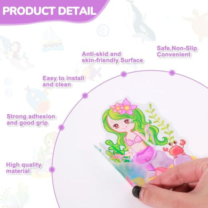 PRATIQUE Non Slip Bathtub Stickers, 6 Pages Underwater World Mermaid | Sea Organisms Stickers, Adhesive Kids Anti Slip Decal Threads, Shower Floor and Bath Tub Decals, Premium Scraper - color: Mermaid