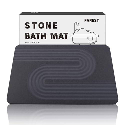 Stone Bath Mat,Diatomaceous Earth Shower Mat,Fast-Drying Stone Bathroom Floor Mat,Absorbent Non-Slip Diatomite Mats for Bathtub,Grey Wave Line - color: Grey Wave Line-24*16-1 Pack