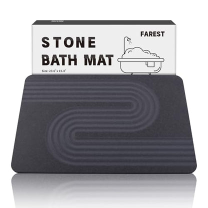 Stone Bath Mat,Diatomaceous Earth Shower Mat,Fast-Drying Stone Bathroom Floor Mat,Absorbent Non-Slip Diatomite Mats for Bathtub,Grey Wave Line - color: Grey Wave Line-24*16-1 Pack