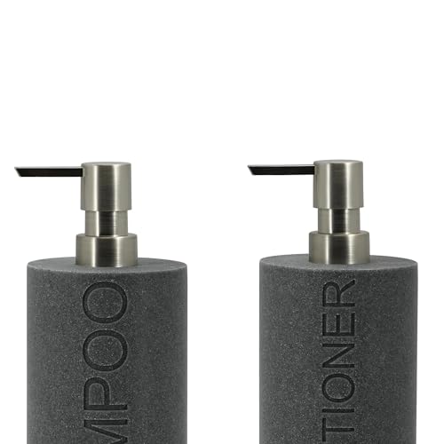 Resin 2 Pack Shampoo, Conditioner or Body Wash Dispenser Set, Luxurious Refillable Pump Bottles with Matte Pump Top and Embossed Text, Durable Design for Bathroom and Shower - color: Gray Shampoo & Conditioner