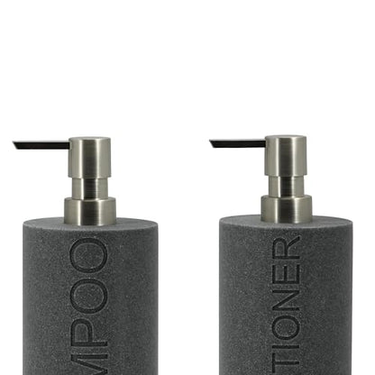 Resin 2 Pack Shampoo, Conditioner or Body Wash Dispenser Set, Luxurious Refillable Pump Bottles with Matte Pump Top and Embossed Text, Durable Design for Bathroom and Shower - color: Gray Shampoo & Conditioner