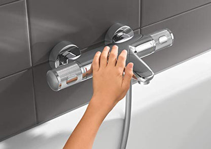 GROHE Precision Feel | Exposed Thermostatic Bath Mixer Valve | Cool Touch | Wall Mounted | Safety Button at 38°C | Knurl Grip | Diverter: Bath/Shower | Less Water & Perfect Flow | Chrome | 34788000